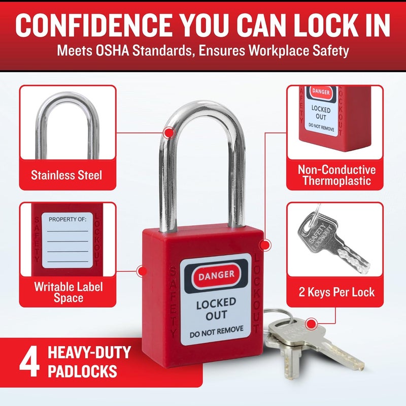 Manufast Lockout Tagout Kit for Electrical Loto - Comes with Steel Hasps, Locks, Nylon Hasps, Safety Tags - Carrying Case - Image 4